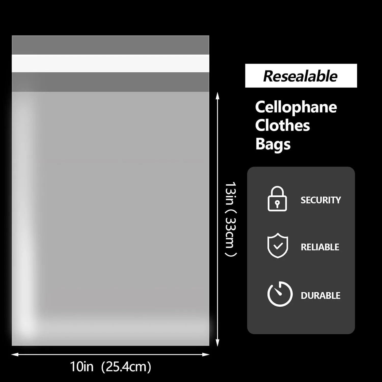 100pcs 10"x13" Large Clear Cellophane Bags Self Sealing,Thick Plastic Cellophane T-shirt Packaging Bags with 700Pcs Clothing Size Stickers for Packaging Clothes, T-Shirts, Pants