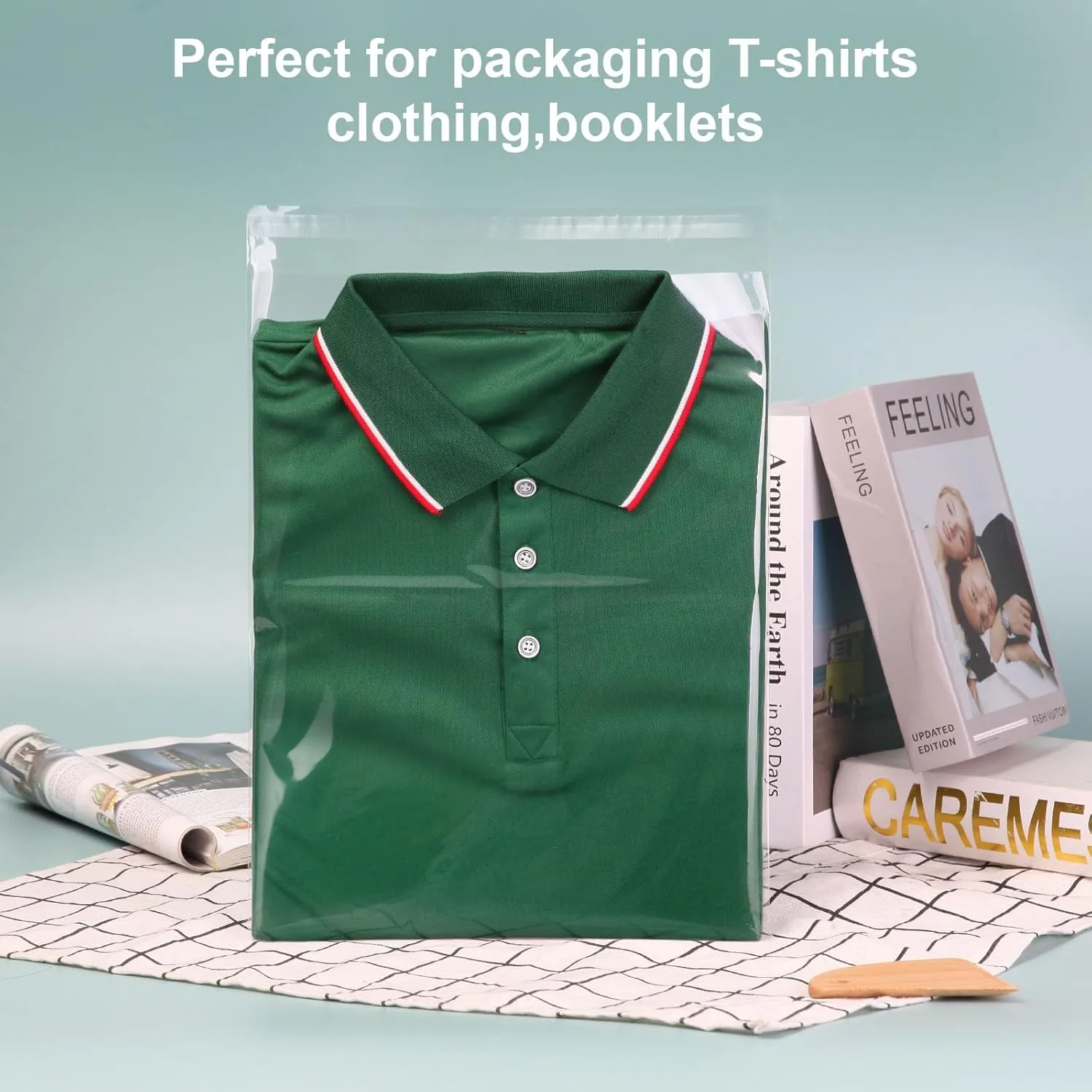 12x16 inch 50Pcs Clear Cellophane Bags Clothing Bag Self Adhesive Resealable Sealing Plastic Cello for T-Shirts, Clothes, Gifts, Crafts Small Business Packaging
