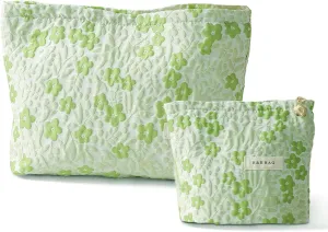 2 Pieces Travel Makeup Pouch,Large Capacity Cosmetic Bag for Women,Green Floral Cosmetic Organizer,Portable Toiletry Pouch,Seal with Zipper