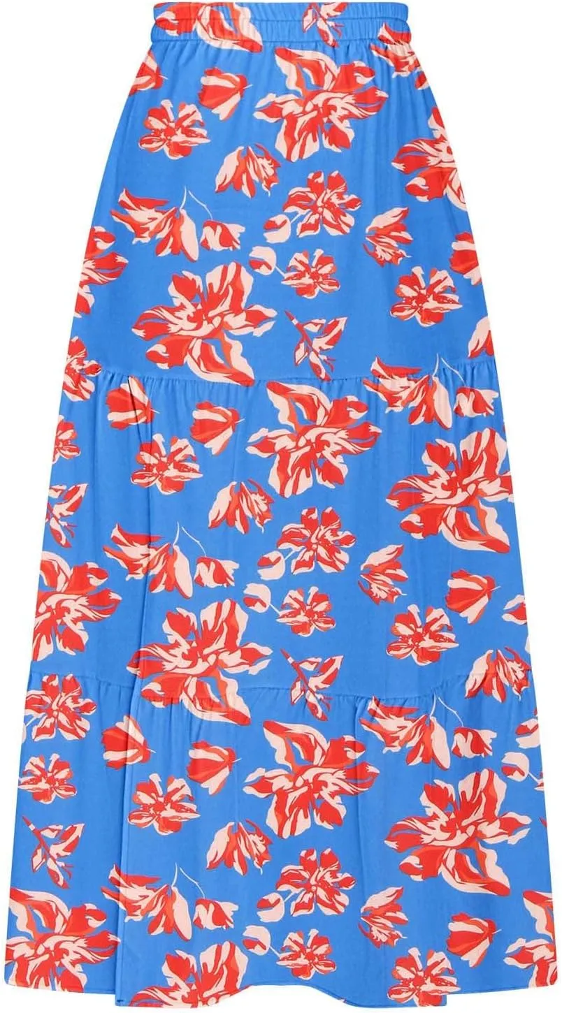 2025 Floral Skirts for Women Flowy Boho Summer Skirt Elastic Waist Bohemian Beach Maxi Skirt Resort Wear