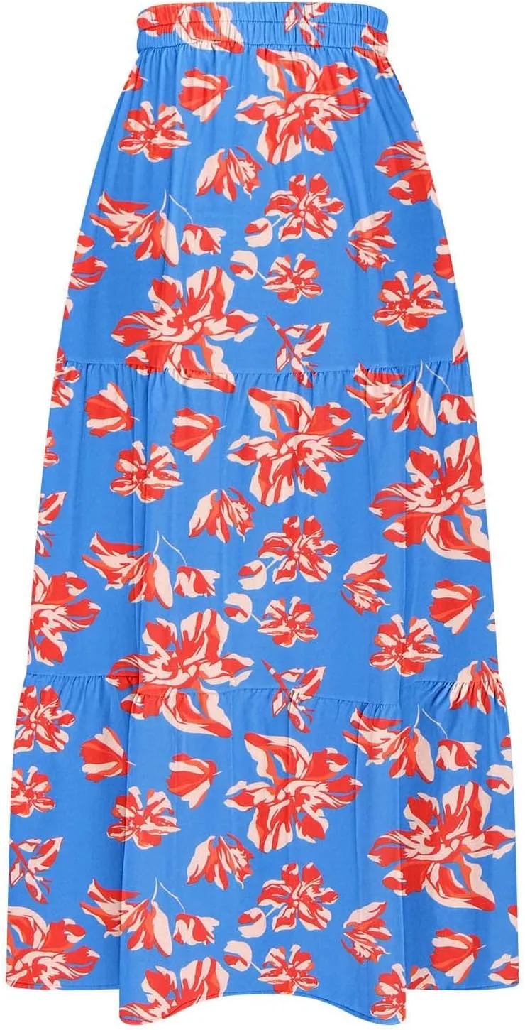 2025 Floral Skirts for Women Flowy Boho Summer Skirt Elastic Waist Bohemian Beach Maxi Skirt Resort Wear