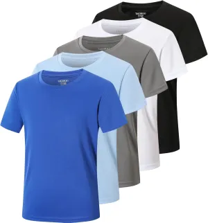 5 Pack Boys Mesh Athletic Quick Dry Short Sleeve Workout Moisture Wicking Active T-Shirt for Kids