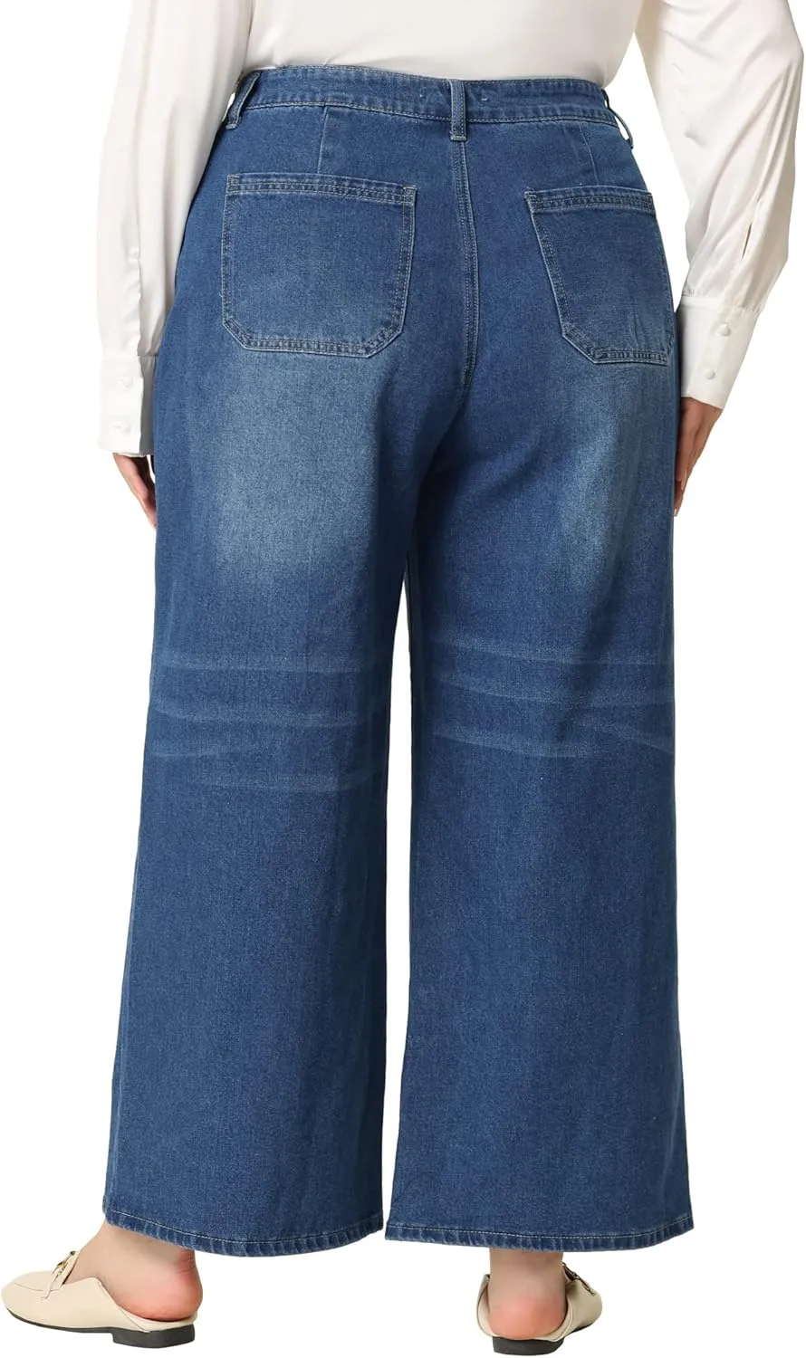 Agnes Orinda Plus Size Jeans for Women Wide Leg Washed Stretch with Pockets Palazzo Denim Jeans