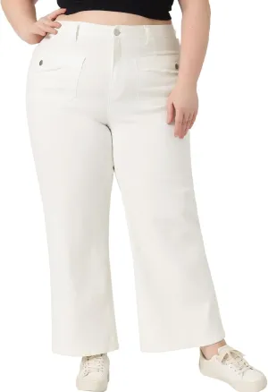 Agnes Orinda Plus Size Jeans for Women Wide Leg Washed Stretch with Pockets Palazzo Denim Jeans