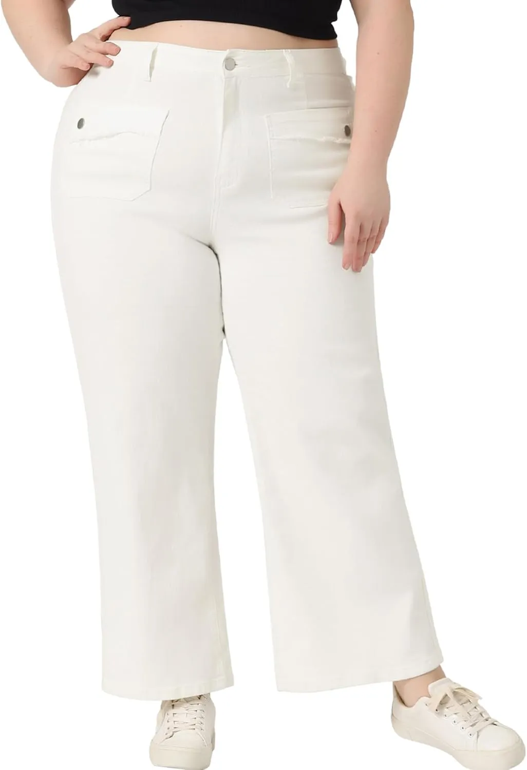 Agnes Orinda Plus Size Jeans for Women Wide Leg Washed Stretch with Pockets Palazzo Denim Jeans