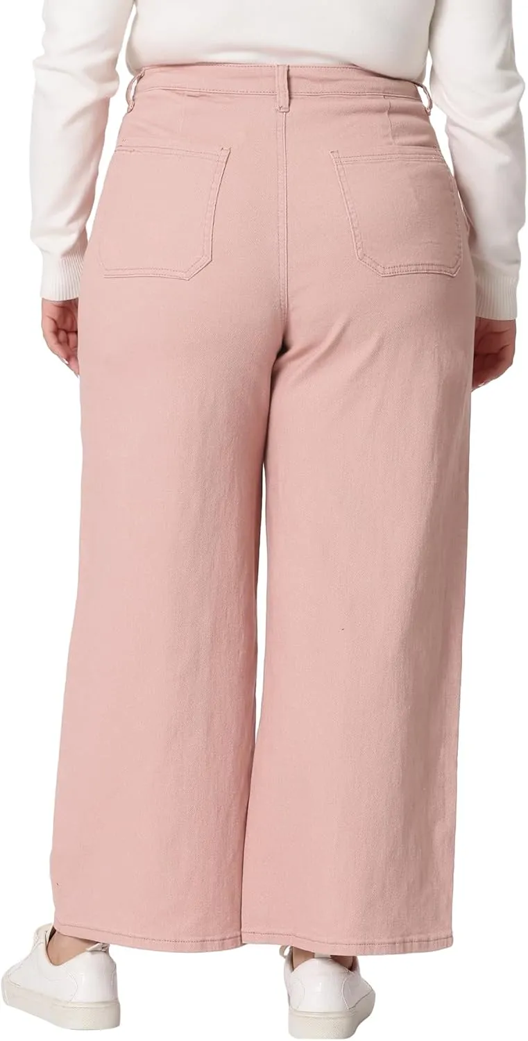 Agnes Orinda Plus Size Jeans for Women Wide Leg Washed Stretch with Pockets Palazzo Denim Jeans