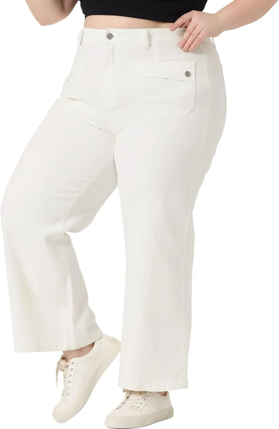 Agnes Orinda Plus Size Jeans for Women Wide Leg Washed Stretch with Pockets Palazzo Denim Jeans
