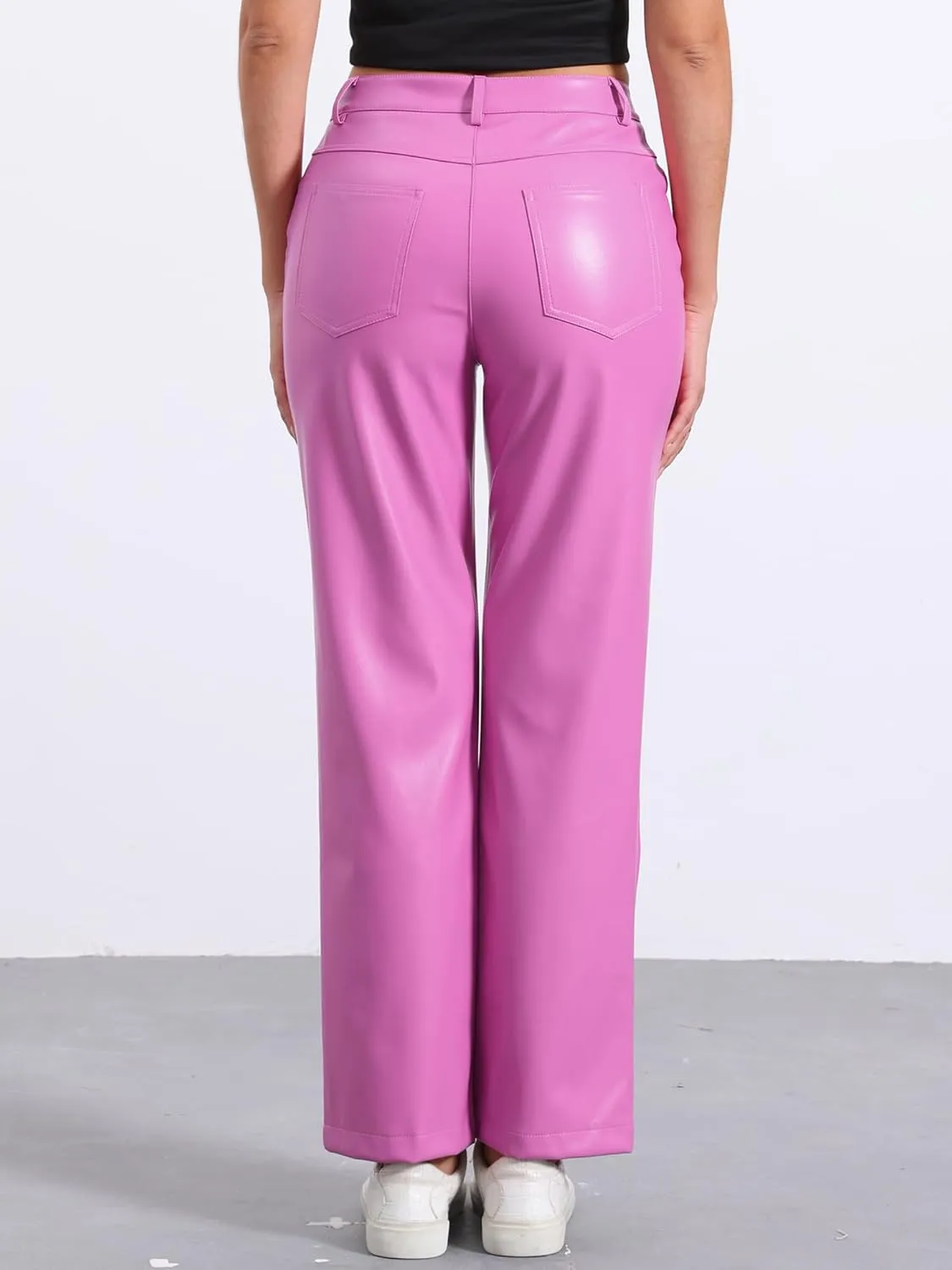 Allegra K Faux Leather Pants for Women's High Waist Straight Leg Punk PU Trousers