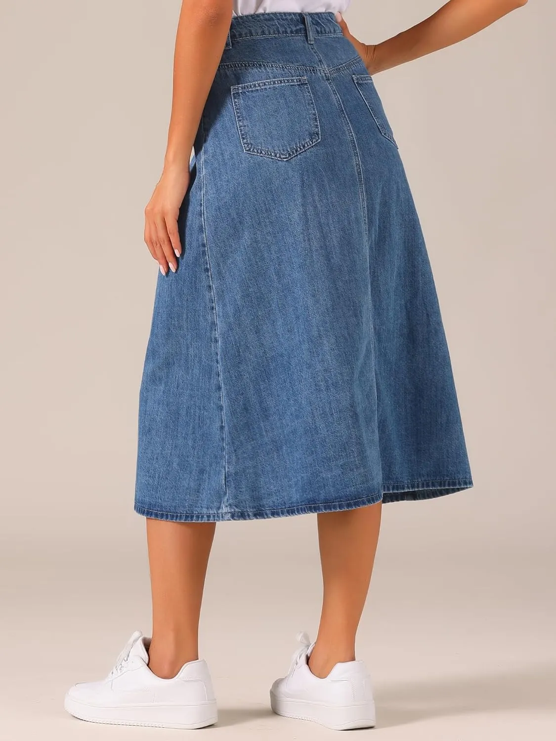 Allegra K Long Jean Skirts for Women's High Waisted Flap Pocket A-Line Vintage Denim Maxi Skirt