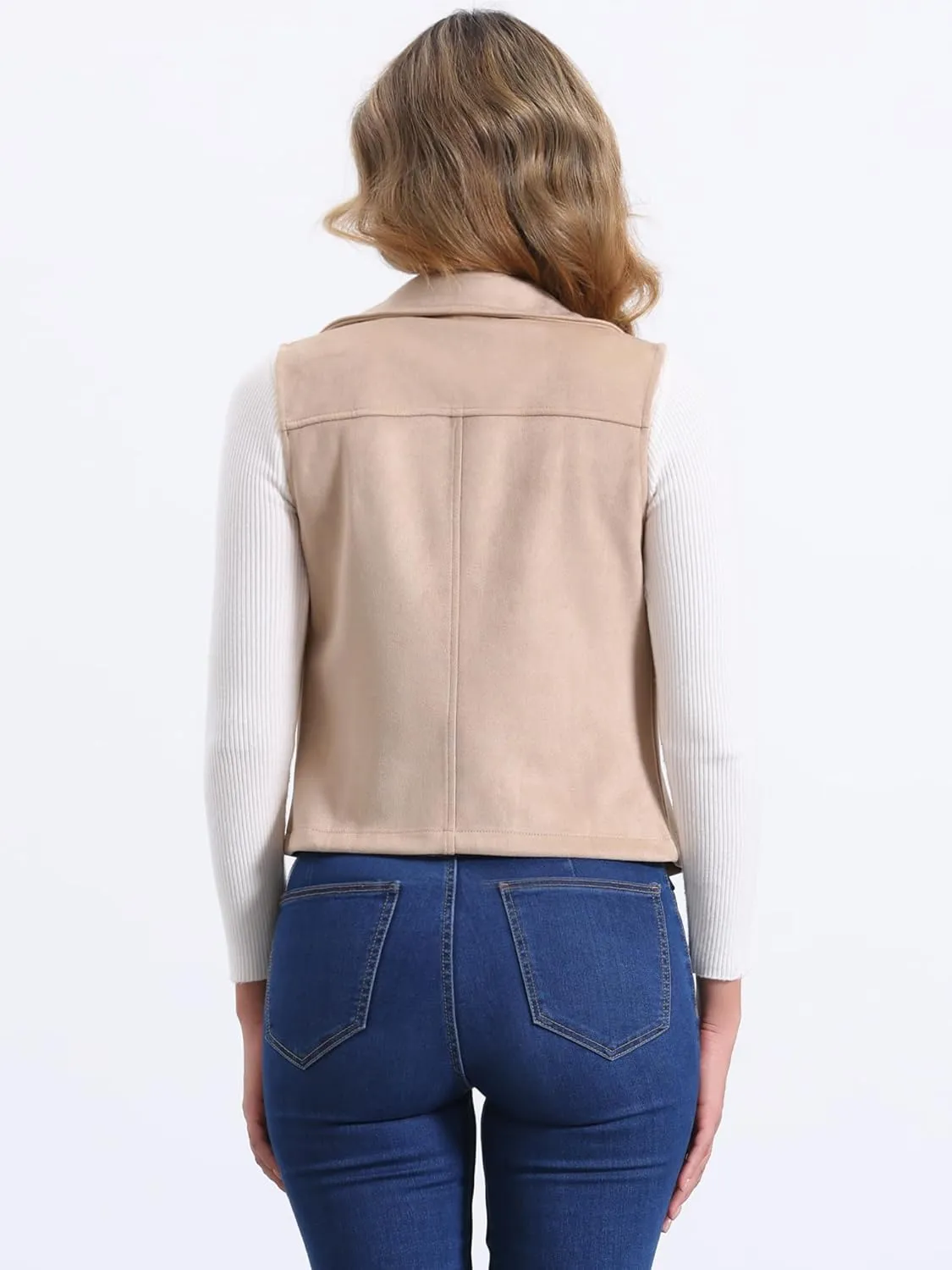 Allegra K Women's Faux Suede Vest Casual Sleeveless Biker Jacket