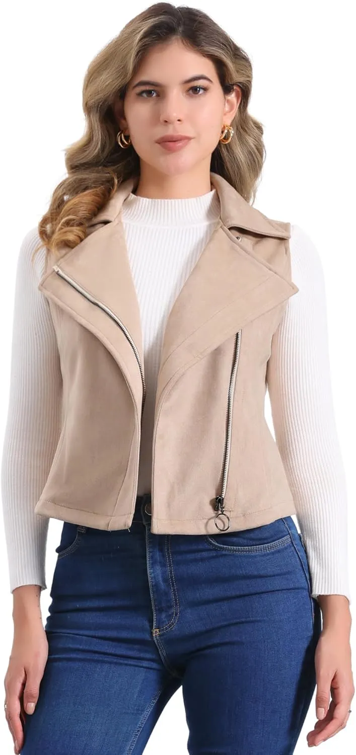 Allegra K Women's Faux Suede Vest Casual Sleeveless Biker Jacket