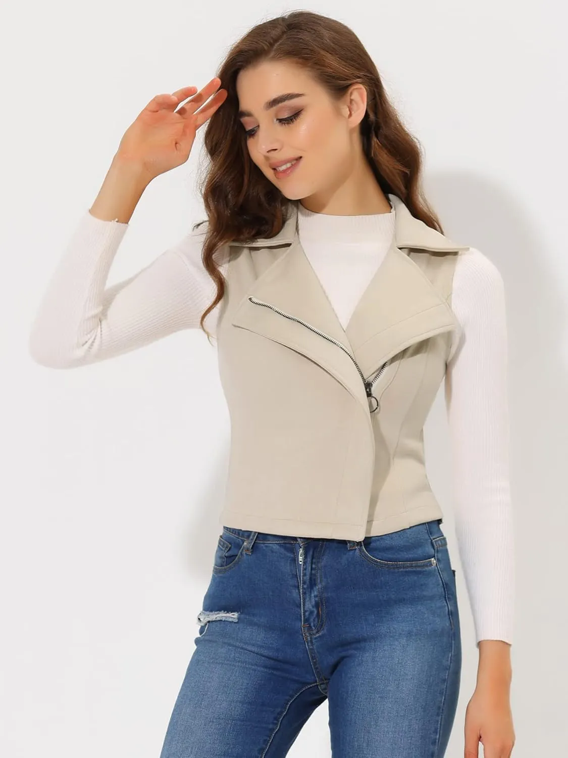 Allegra K Women's Faux Suede Vest Casual Sleeveless Biker Jacket