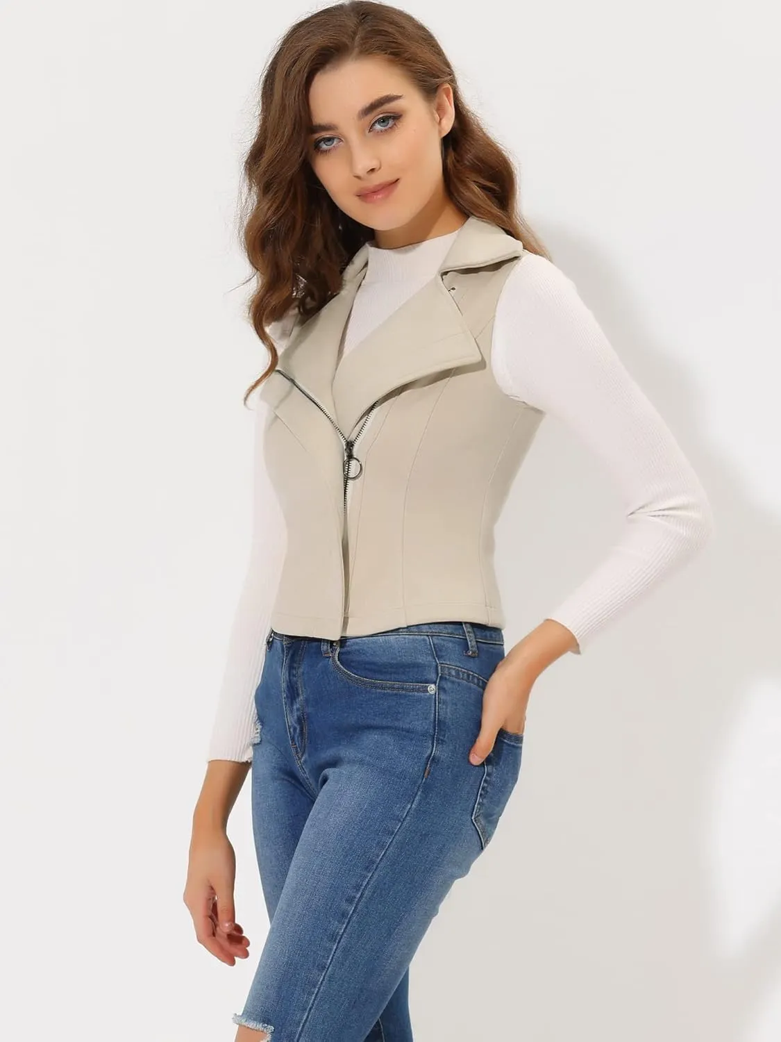 Allegra K Women's Faux Suede Vest Casual Sleeveless Biker Jacket