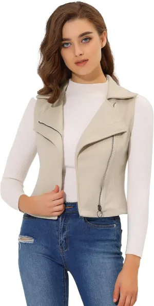 Allegra K Women's Faux Suede Vest Casual Sleeveless Biker Jacket