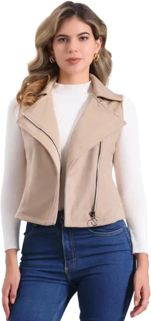 Allegra K Women's Faux Suede Vest Casual Sleeveless Biker Jacket