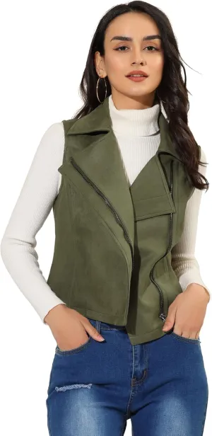 Allegra K Women's Faux Suede Vest Casual Sleeveless Biker Jacket