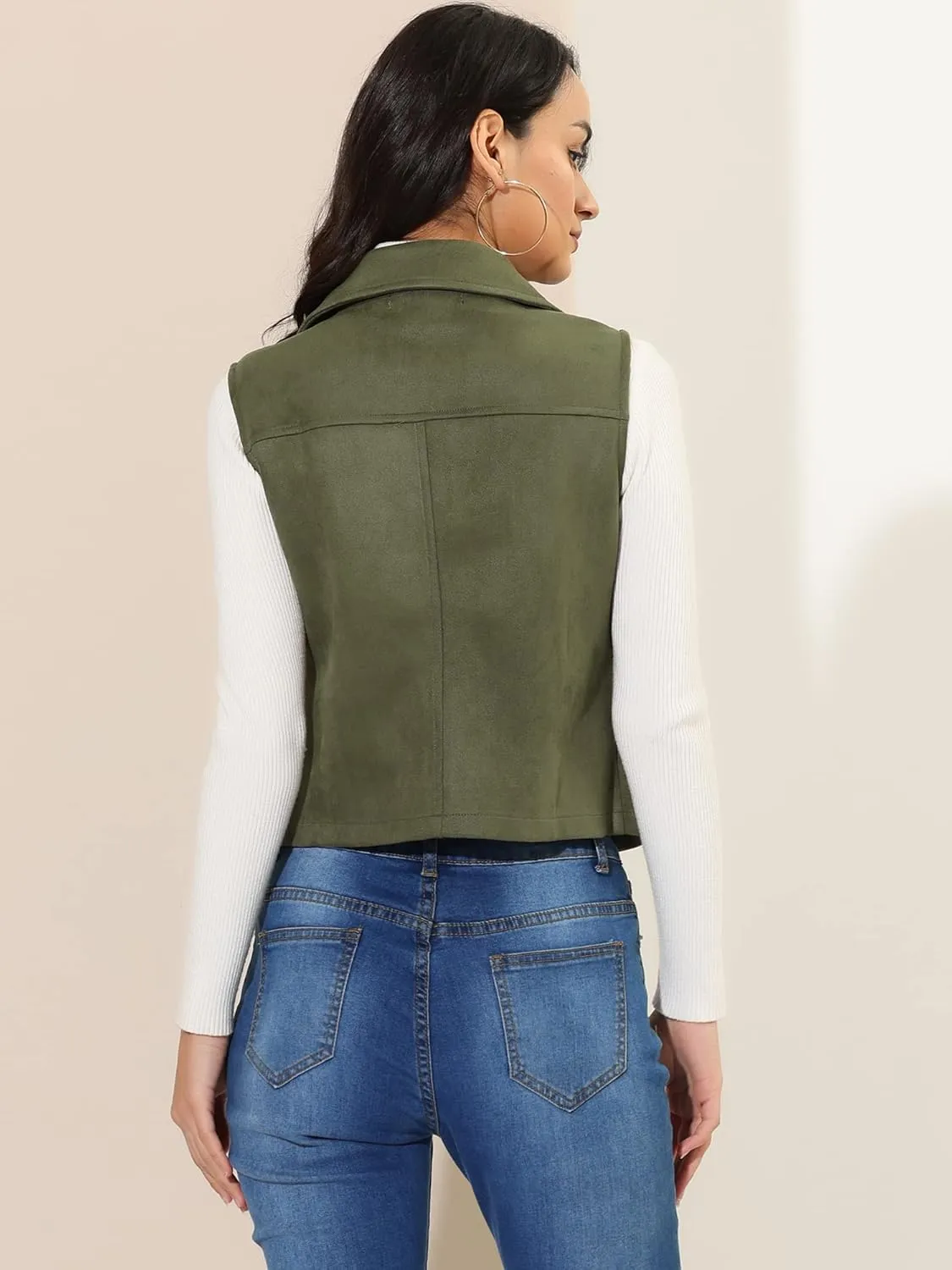 Allegra K Women's Faux Suede Vest Casual Sleeveless Biker Jacket