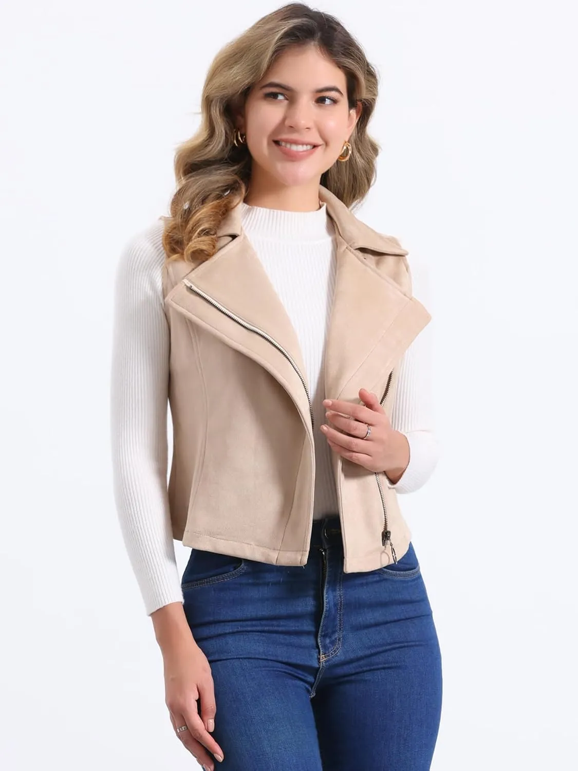 Allegra K Women's Faux Suede Vest Casual Sleeveless Biker Jacket