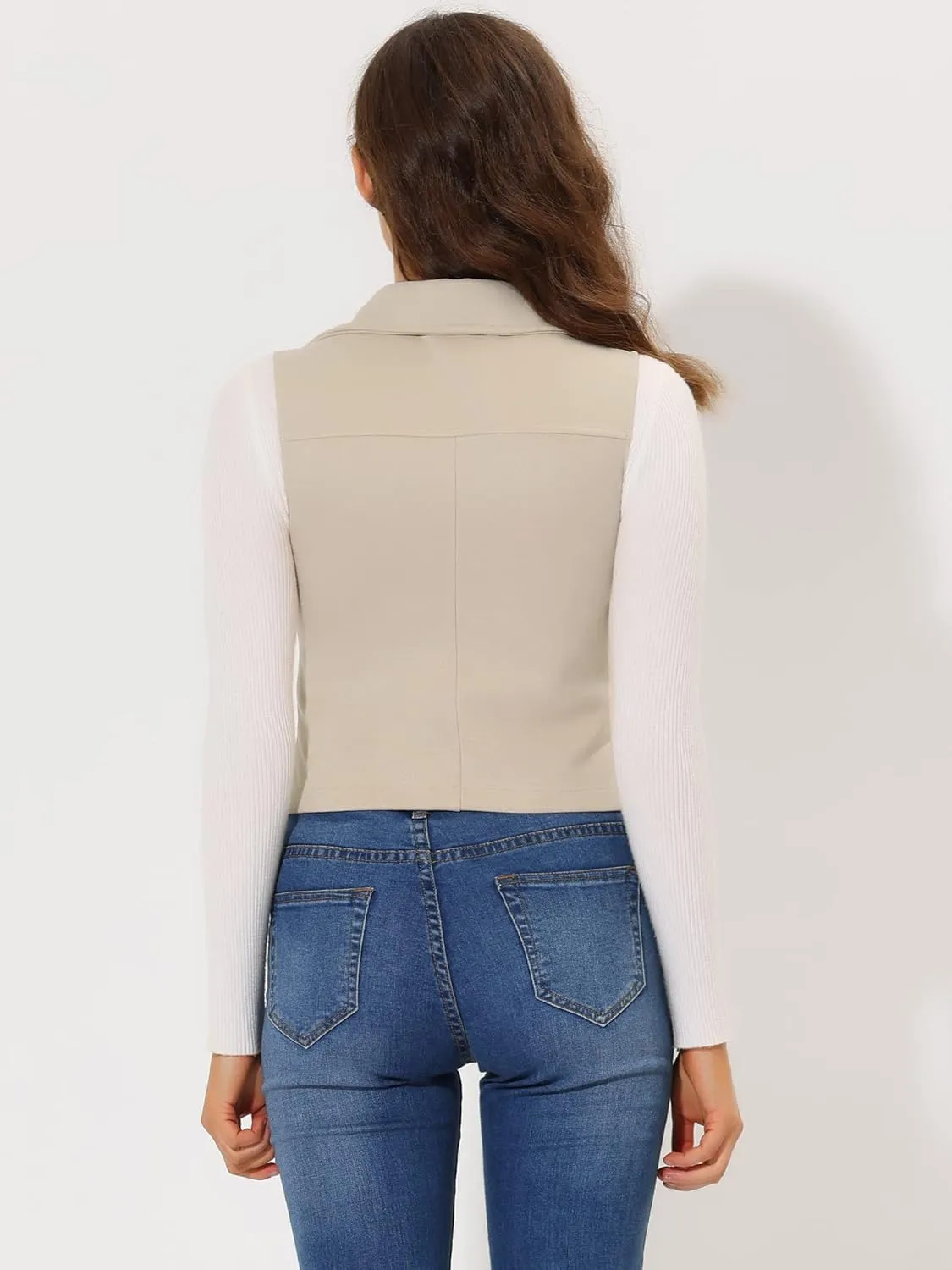 Allegra K Women's Faux Suede Vest Casual Sleeveless Biker Jacket
