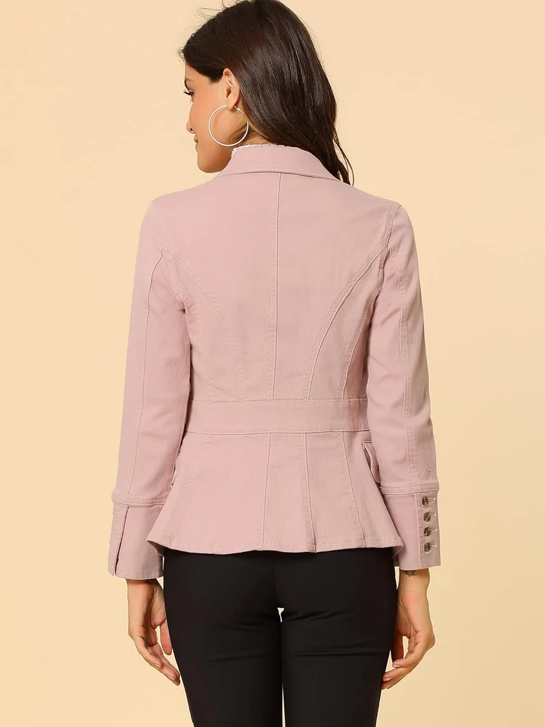 Allegra K Women's Jean Jacket Button Down Notched Lapel Long Sleeve Work Office Denim Blazer Jacket