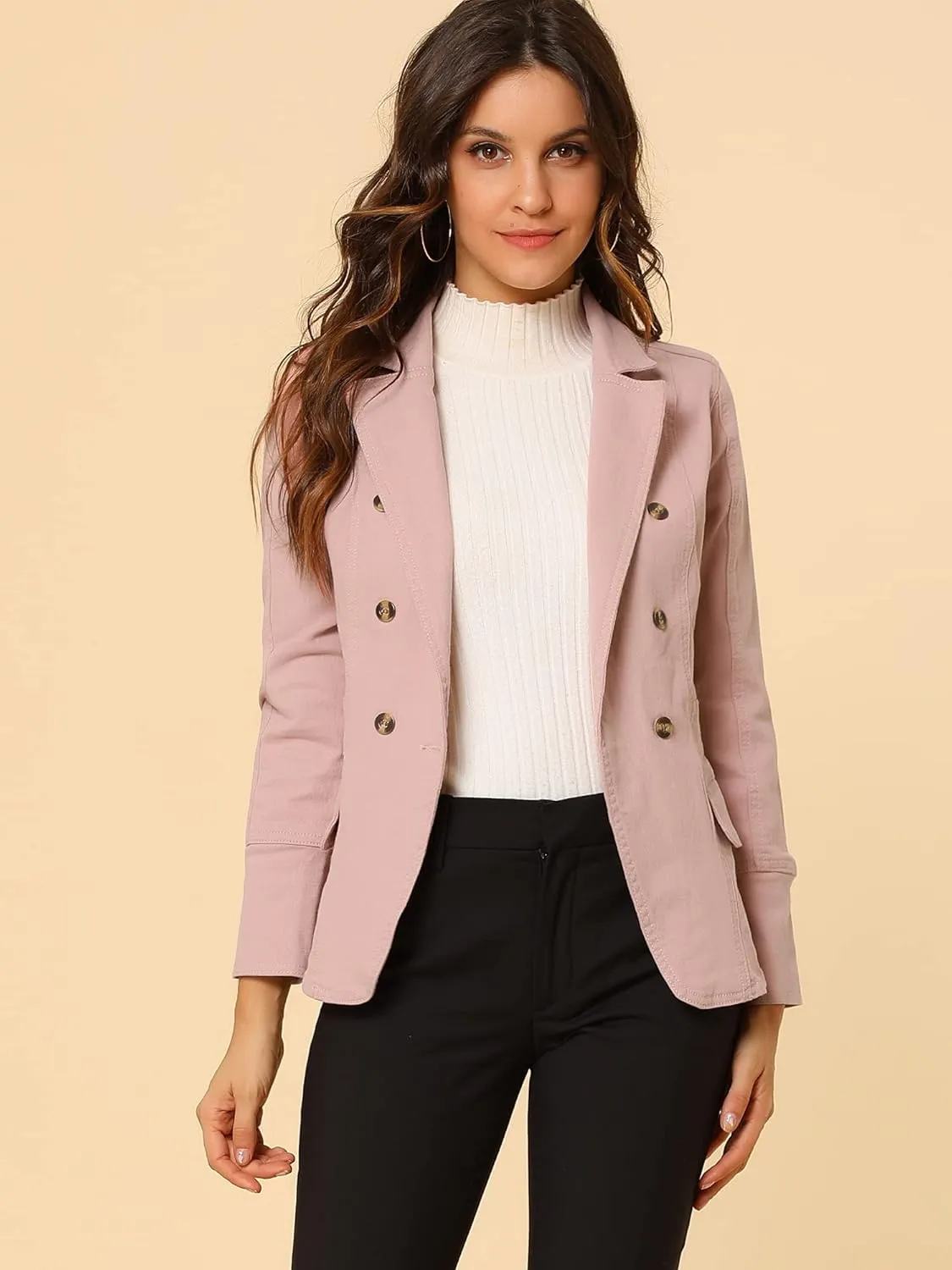 Allegra K Women's Jean Jacket Button Down Notched Lapel Long Sleeve Work Office Denim Blazer Jacket