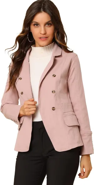 Allegra K Women's Jean Jacket Button Down Notched Lapel Long Sleeve Work Office Denim Blazer Jacket