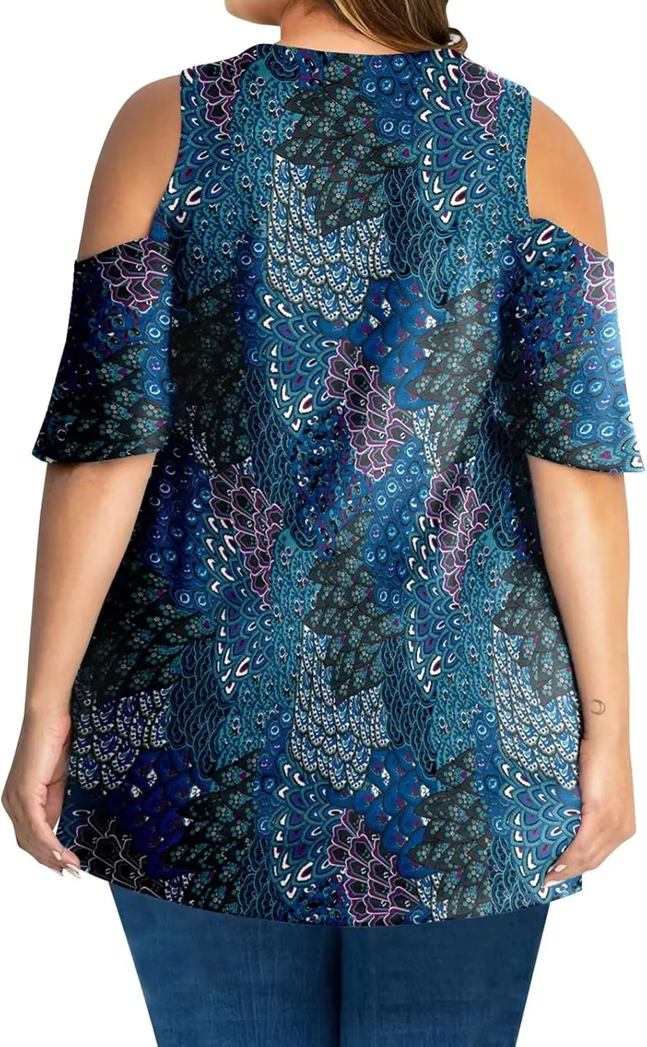 AMCLOS Womens Plus Size Tops Cold Shoulder V Neck T Shirt Short Sleeve Summer Casual Tunic