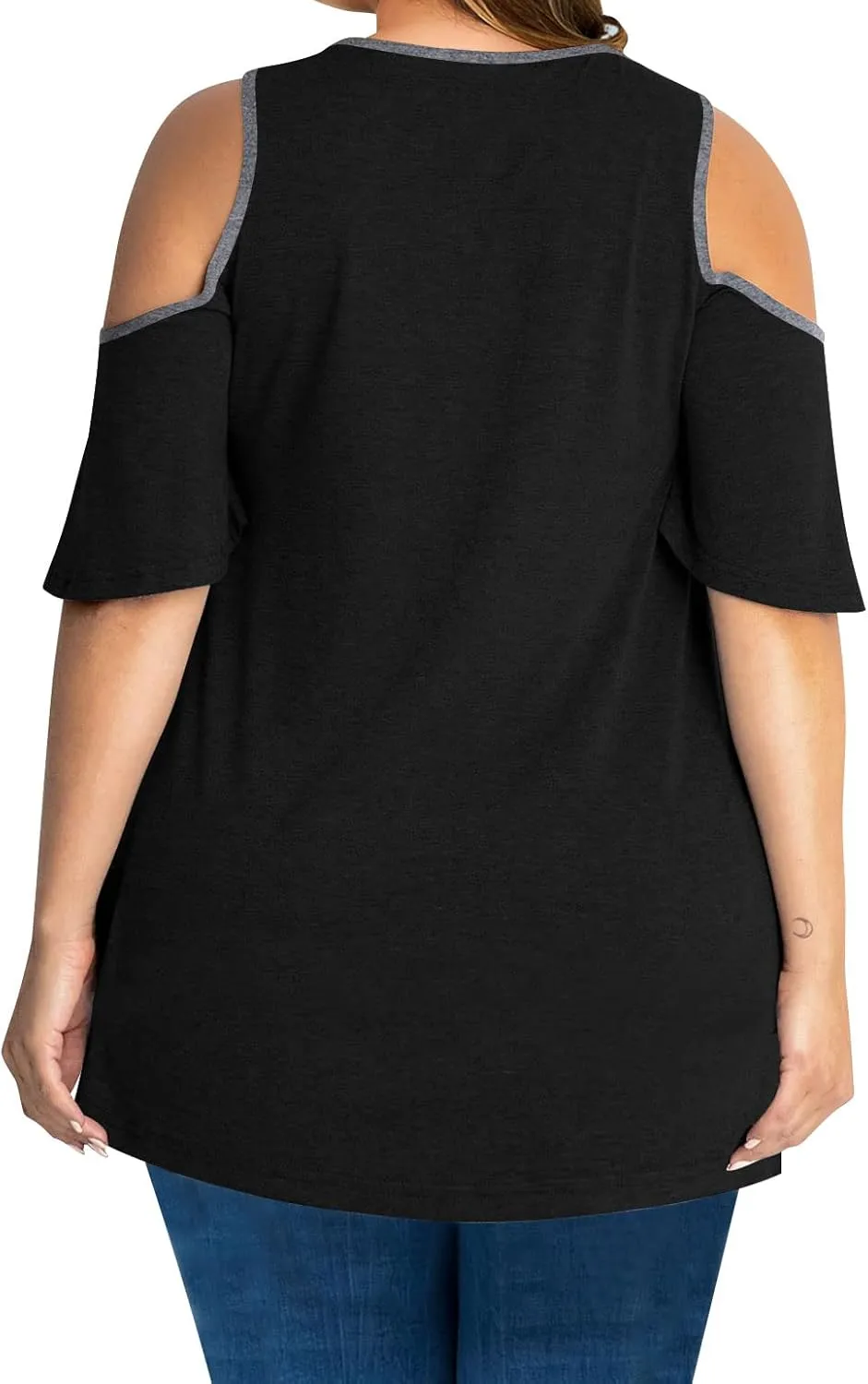 AMCLOS Womens Plus Size Tops Cold Shoulder V Neck T Shirt Short Sleeve Summer Casual Tunic