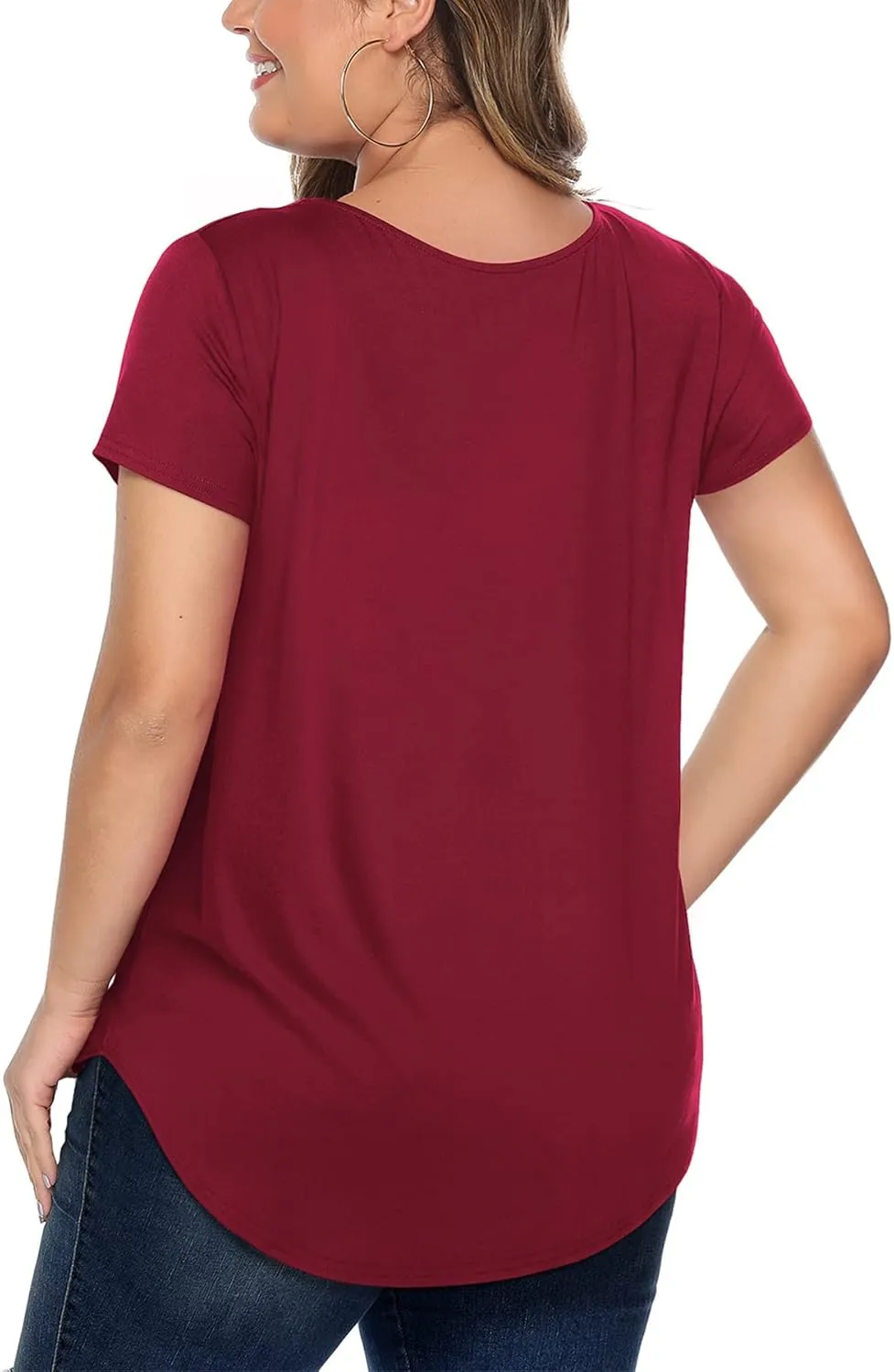 Amoretu Womens' Plus Size Tops with Short Sleeve Criss Cross Neck