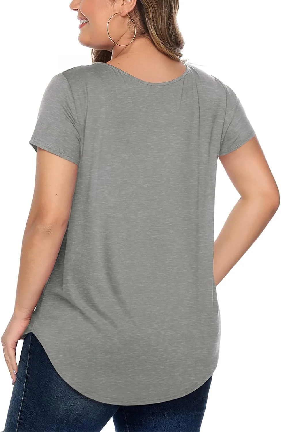 Amoretu Womens' Plus Size Tops with Short Sleeve Criss Cross Neck