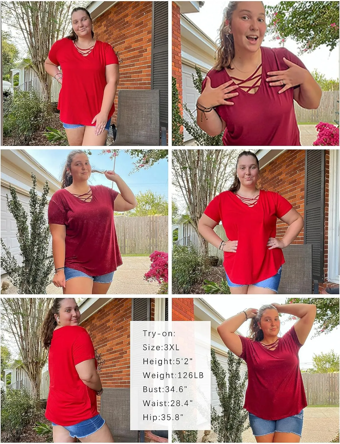 Amoretu Womens' Plus Size Tops with Short Sleeve Criss Cross Neck