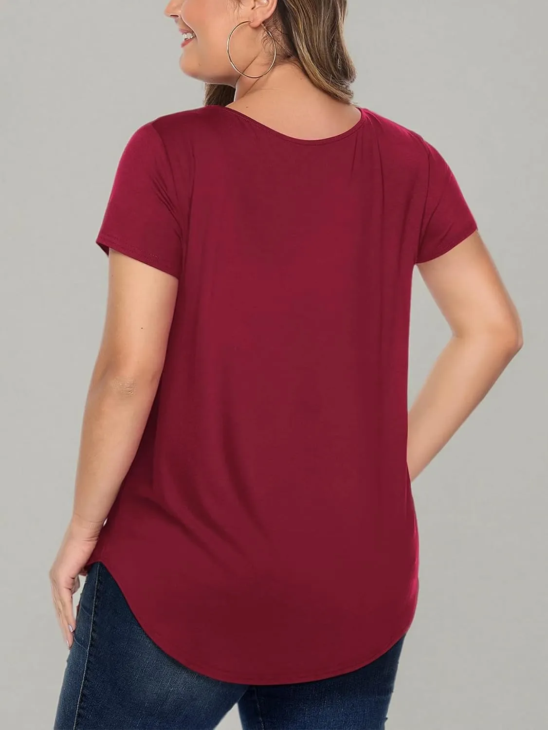 Amoretu Womens' Plus Size Tops with Short Sleeve Criss Cross Neck
