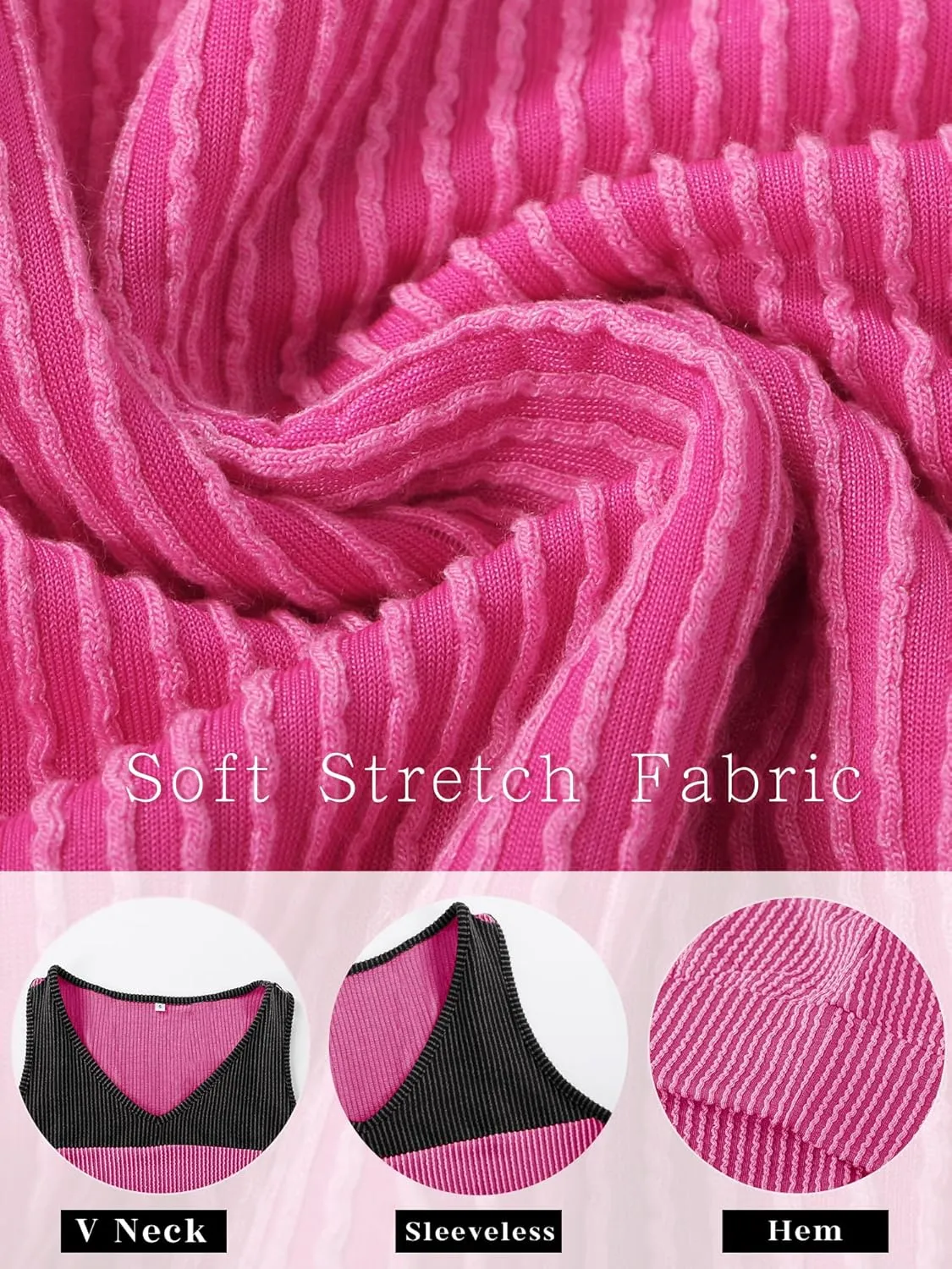 Anbech Women's Sleeveless Tshirts V Neck Summer Tank Tops Color Block Loose Cami Shirt