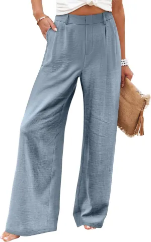 Angerella Women Wide Leg Pants High Elastic Waisted in The Back Business Work Trousers Long Casual Pants with Pockets