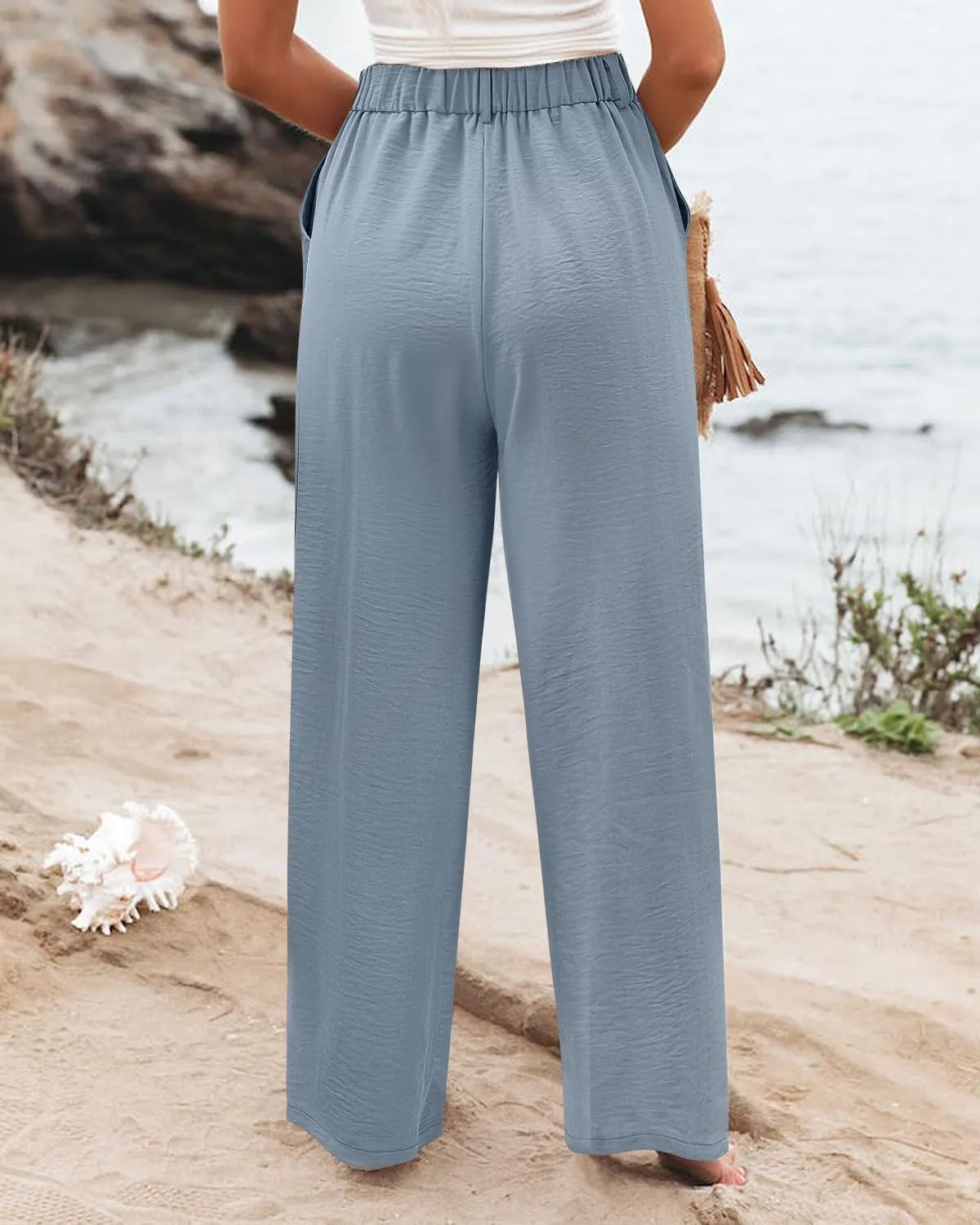 Angerella Women Wide Leg Pants High Elastic Waisted in The Back Business Work Trousers Long Casual Pants with Pockets