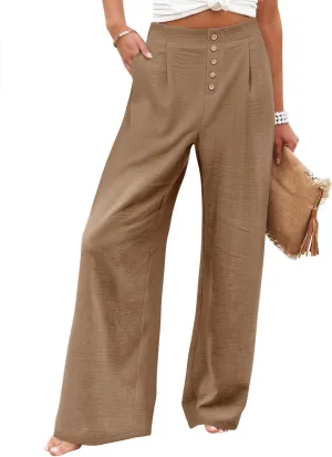 Angerella Women's Casual Wide Leg Pants High Elastic Waisted in The Back Business Work Trousers Long Pants with Pocket