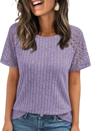 AUTOMET Womens Short Sleeve Sweater Crewneck Business Tops Dressy Casual Shirts Trendy Tunic Summer Clothes 2025