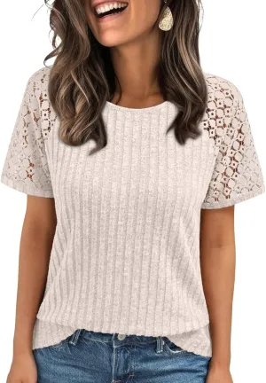 AUTOMET Womens Short Sleeve Sweater Crewneck Business Tops Dressy Casual Shirts Trendy Tunic Summer Clothes 2025