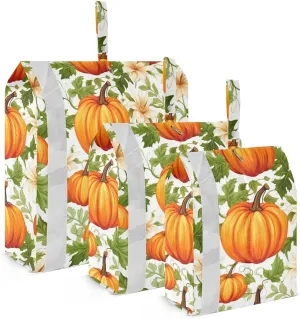 Autumn Pumpkins White Flowers Packing Cubes for Travel 3 Set Compression Bag Suitcase Organizer Bags Set for Carry On
