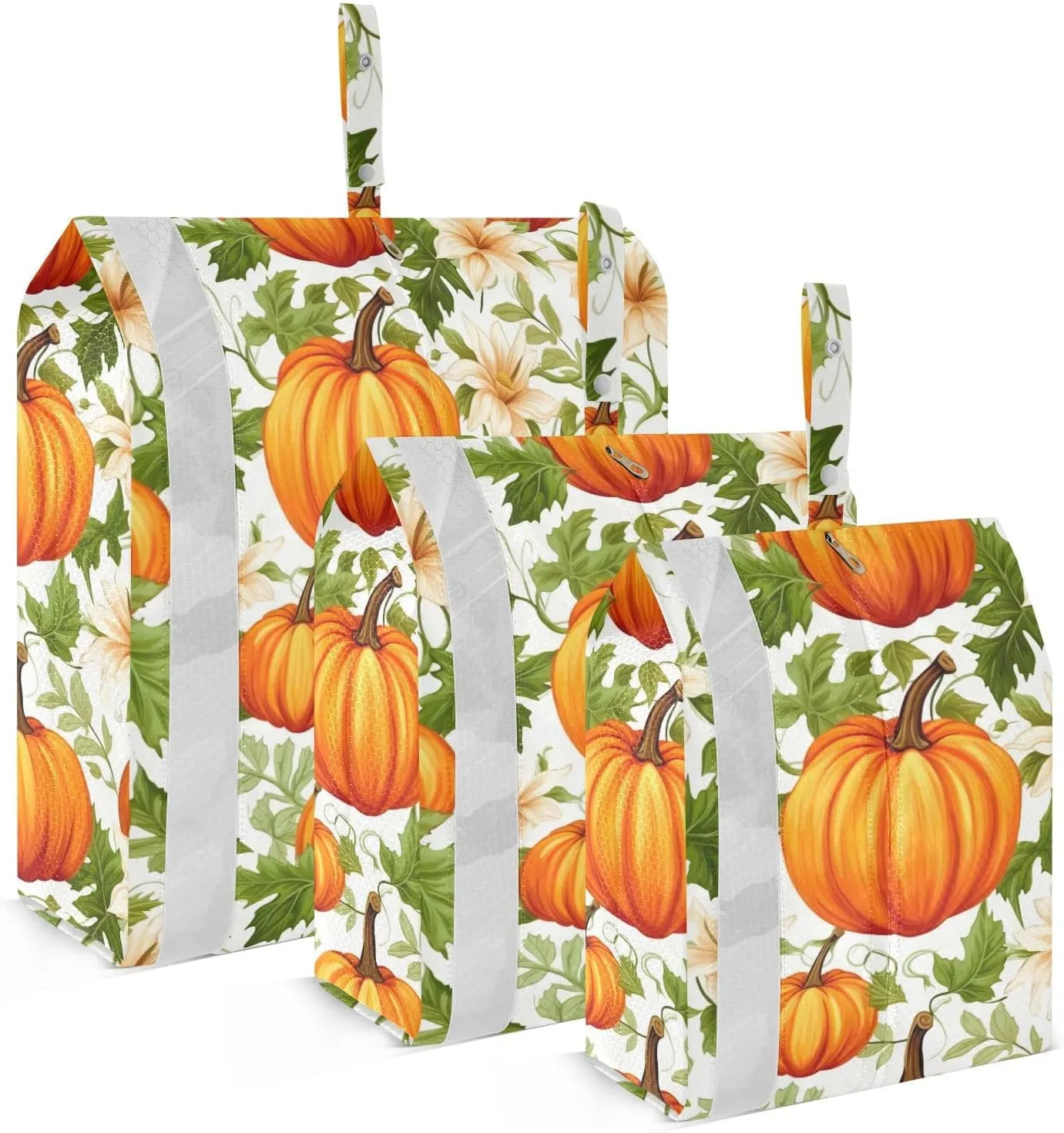 Autumn Pumpkins White Flowers Packing Cubes for Travel 3 Set Compression Bag Suitcase Organizer Bags Set for Carry On