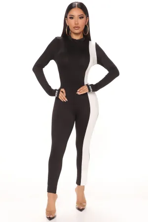 Baddie Behavior Jumpsuit - Black/White