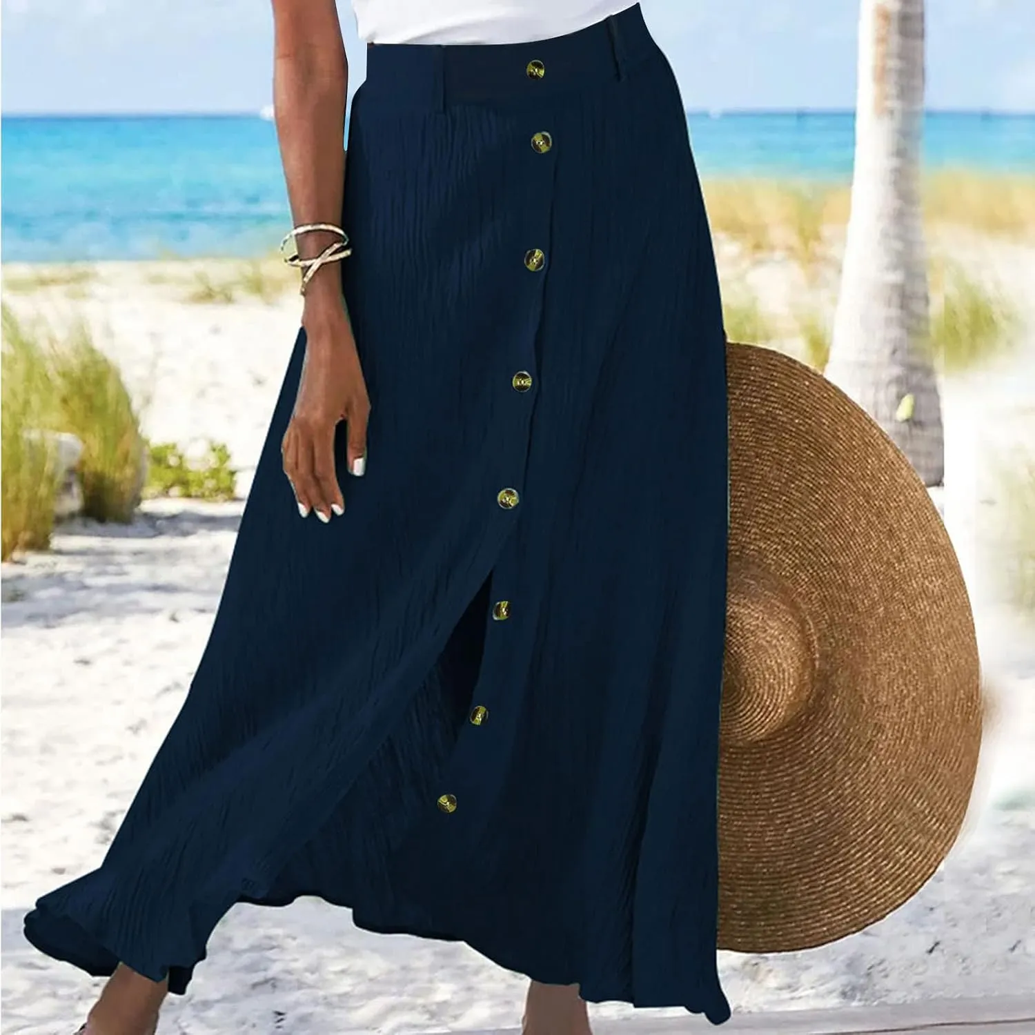 Beach Skirts for Women Lightweight Flowy Maxi Skirt Summer Casual Bohemian Holiday Skirts Trendy Resort Wear