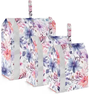 Beautiful Purple Floral Leaves Packing Cubes for Travel 3 Set Compression Cubes Luggage Bags for Organization