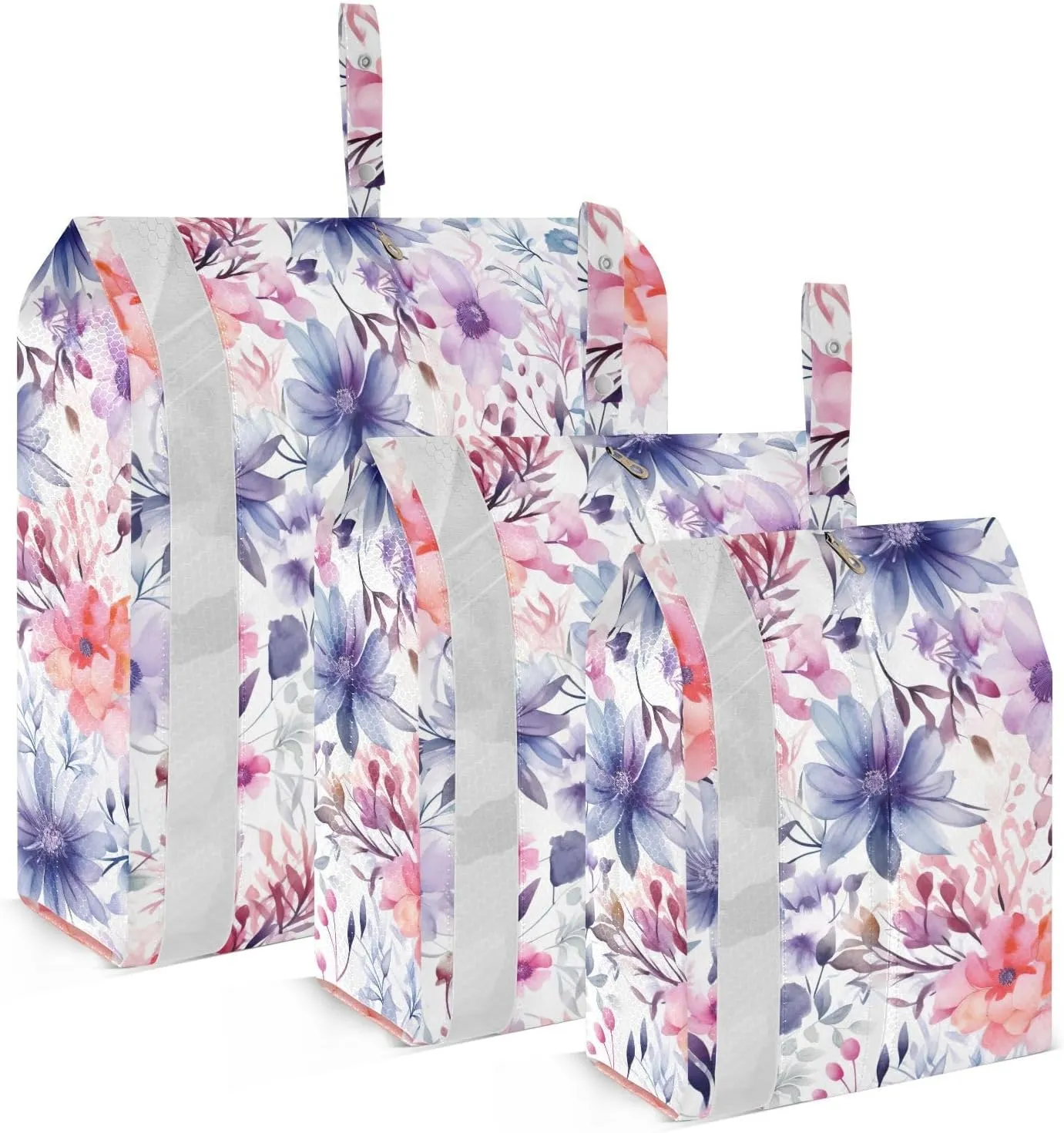 Beautiful Purple Floral Leaves Packing Cubes for Travel 3 Set Compression Cubes Luggage Bags for Organization