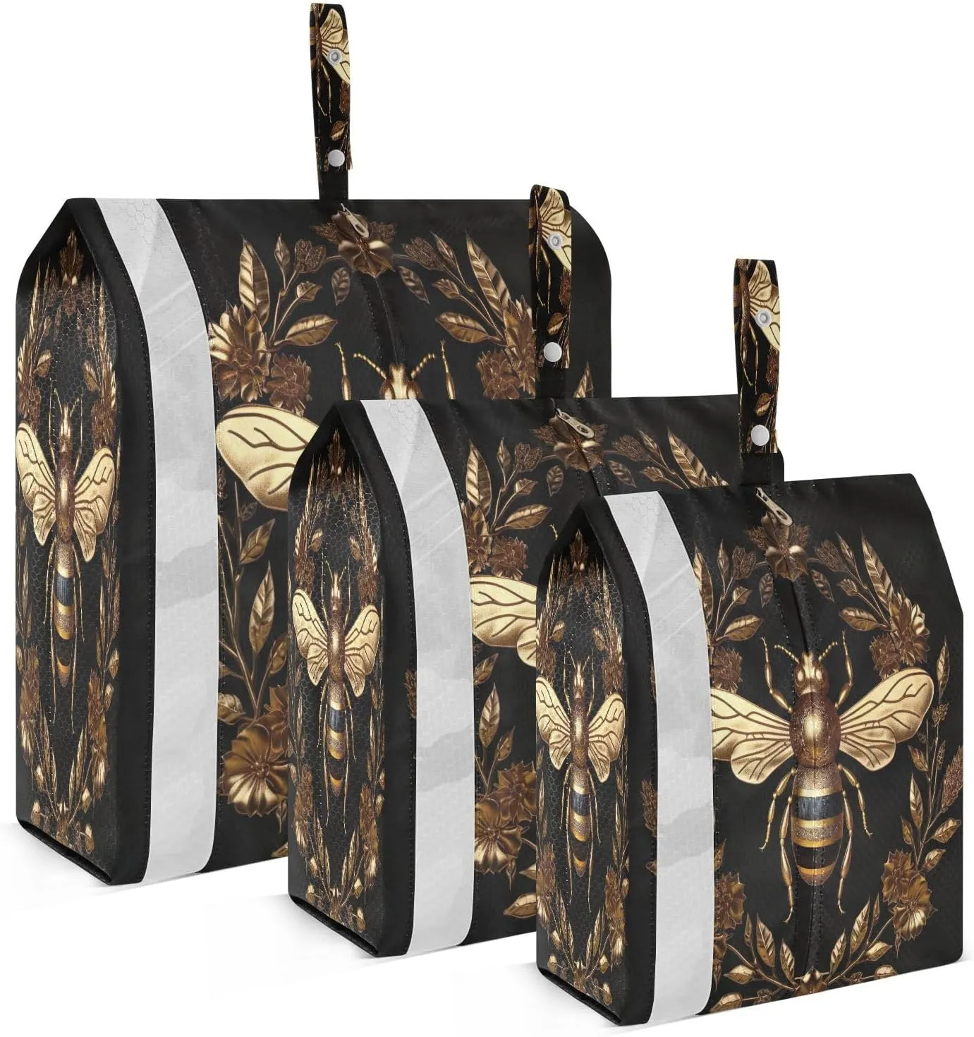Bee Flowers Black Packing Cubes for Travel 3 Set Compression Travel Bags Luggage Cubes for Packing