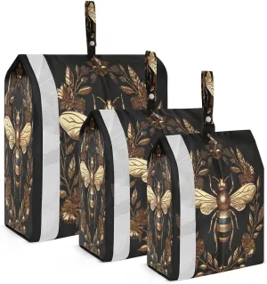 Bee Flowers Black Packing Cubes for Travel 3 Set Compression Travel Bags Luggage Cubes for Packing