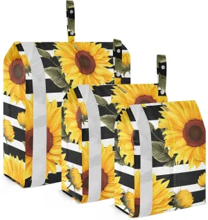 Black Stripe Sunflowers Packing Cubes for Travel 3 Set Compression Packing Cubes Suitcase Organizer Bags Set for Travel Compression