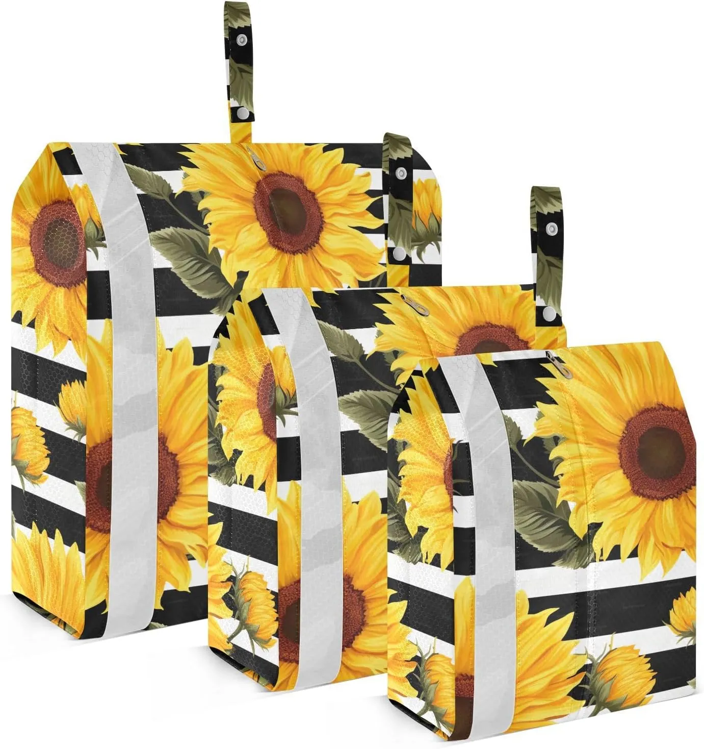 Black Stripe Sunflowers Packing Cubes for Travel 3 Set Compression Packing Cubes Suitcase Organizer Bags Set for Travel Compression
