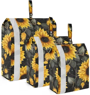 Black Sunflowers Flowers Packing Cubes for Travel 3 Set Compression Packing Cube Luggage Packing Organizers for Suitcases