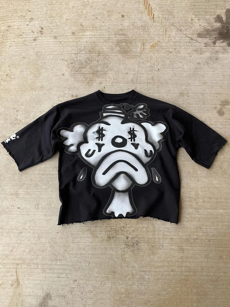 Blavra Clown Graphic Print Cotton Crop T-Shirt